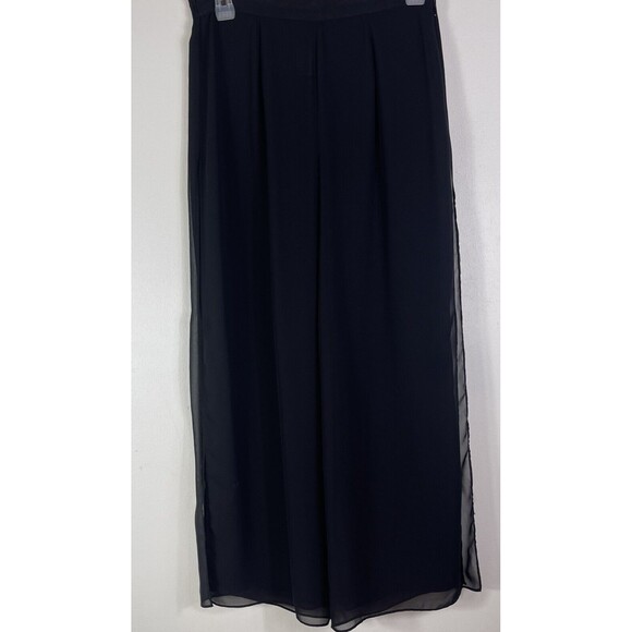 Vtg R&M Black Palazzo Pants 8 Sheer Overlay Wide Leg High Rise USA Lagenlook - Picture 1 of 12